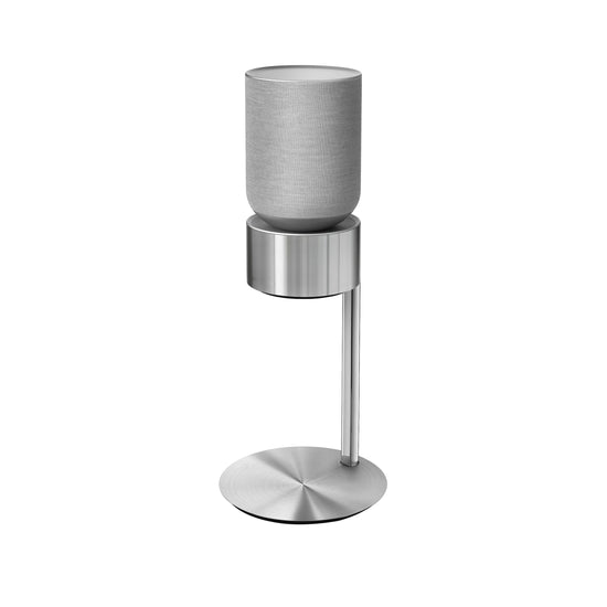 Bang & Olufsen BeoSound Balance floor stand Silver by Tegrino Studio featuring brushed silver aluminium pole with finer-brushed deco plate