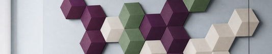 Damson by Tegrino Studio — plum, olive and off-white Beosound Shape tiles on a grey wall