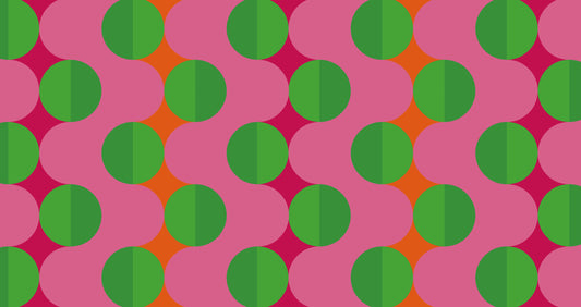 Summer Beat pattern by Tegrino Studio — green circles in ordered rows over waves of pink, with orange between