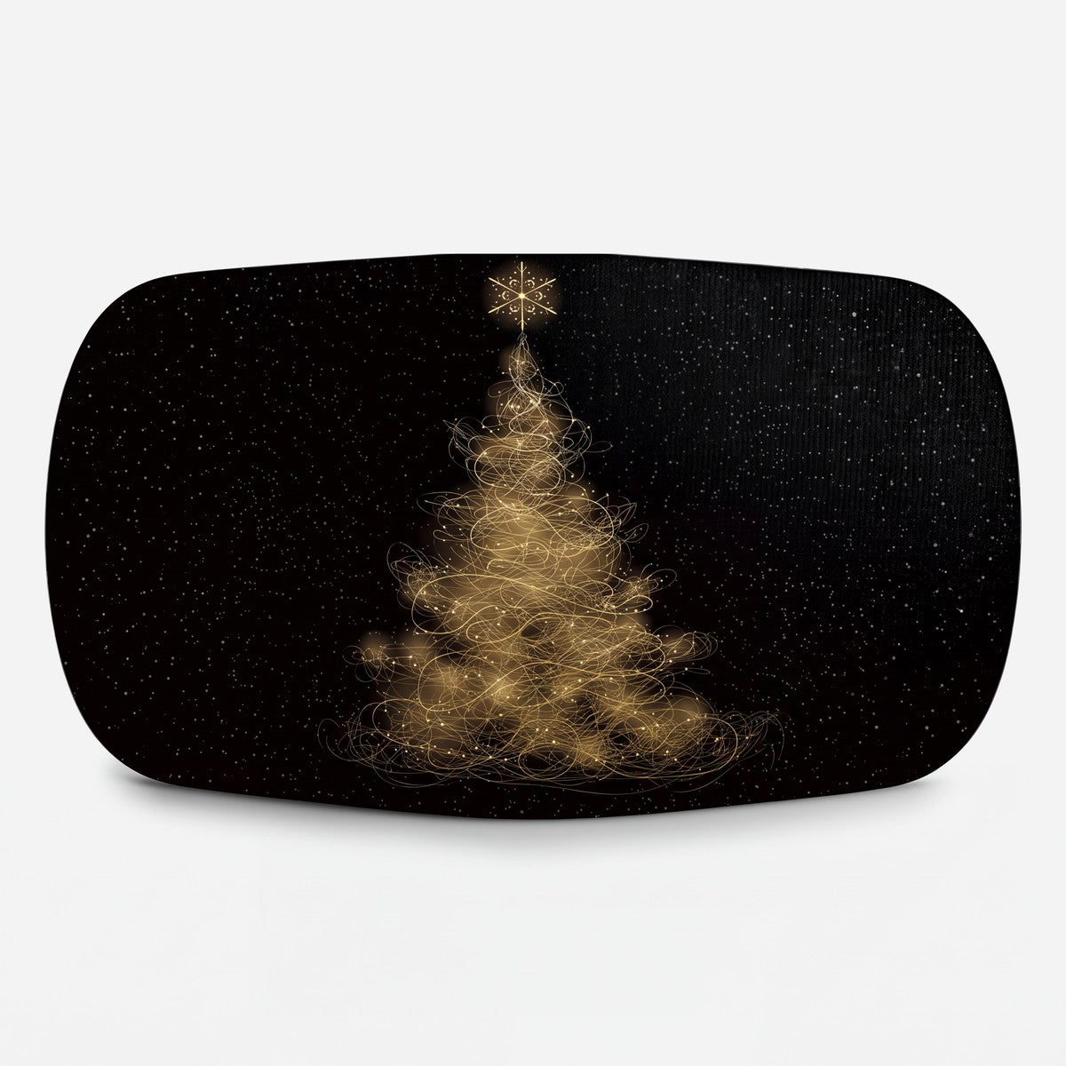 Christmas Tree cover replacement for Bang & Olufsen Beoplay A6 by Tegrino Studio featuring a golden Christmas tree of swirling light with a snowflake star on a black starry sky, printed on acoustically transparent fabric