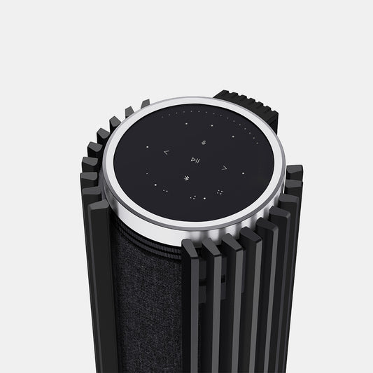 BeoLab 28 Black aluminium cover, matte finish front angle