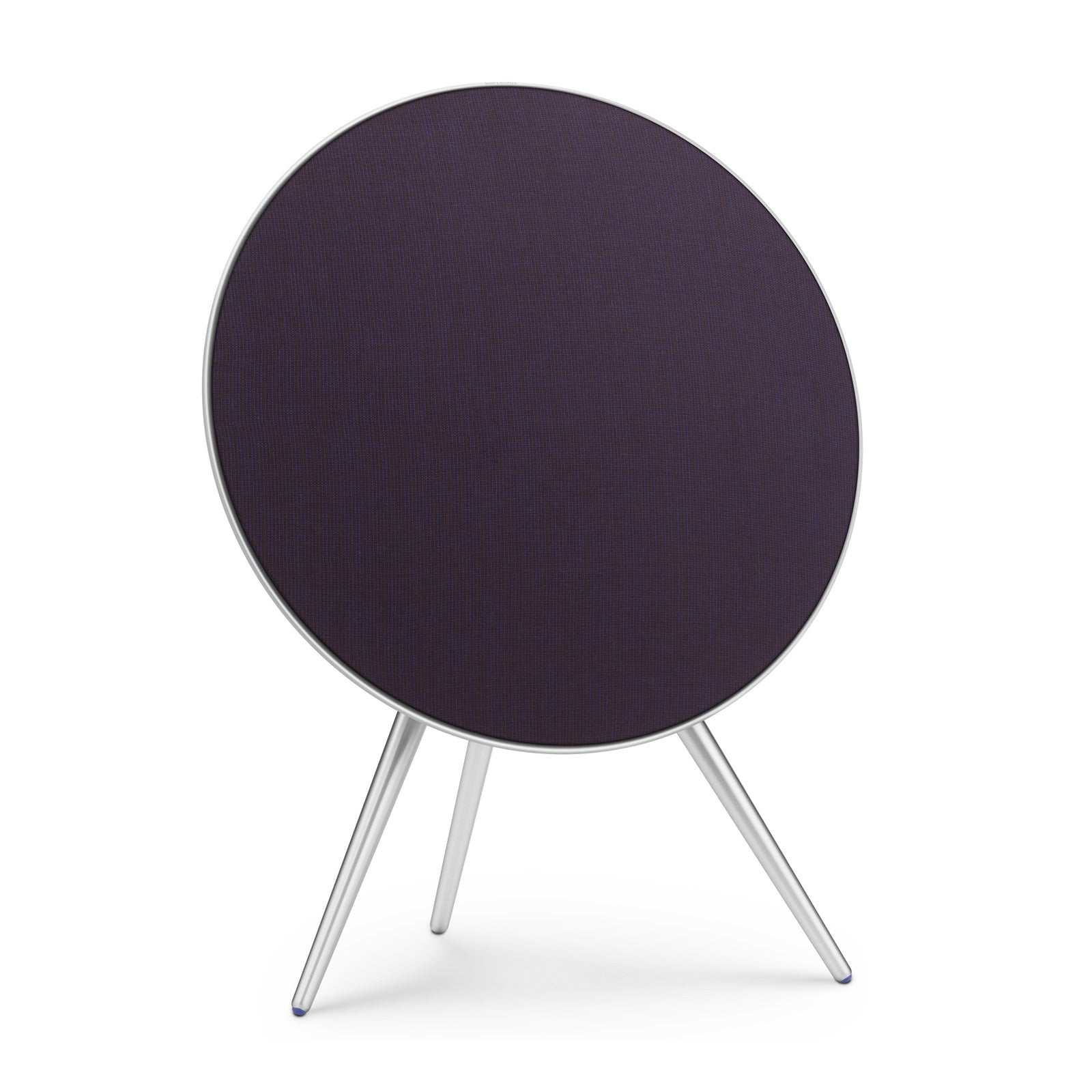 Bang & Olufsen BeoPlay A9 BeoSound A9 5th Generation Centennial Collection with deep purple Kvadrat cover on silver aluminium legs, front view on white background