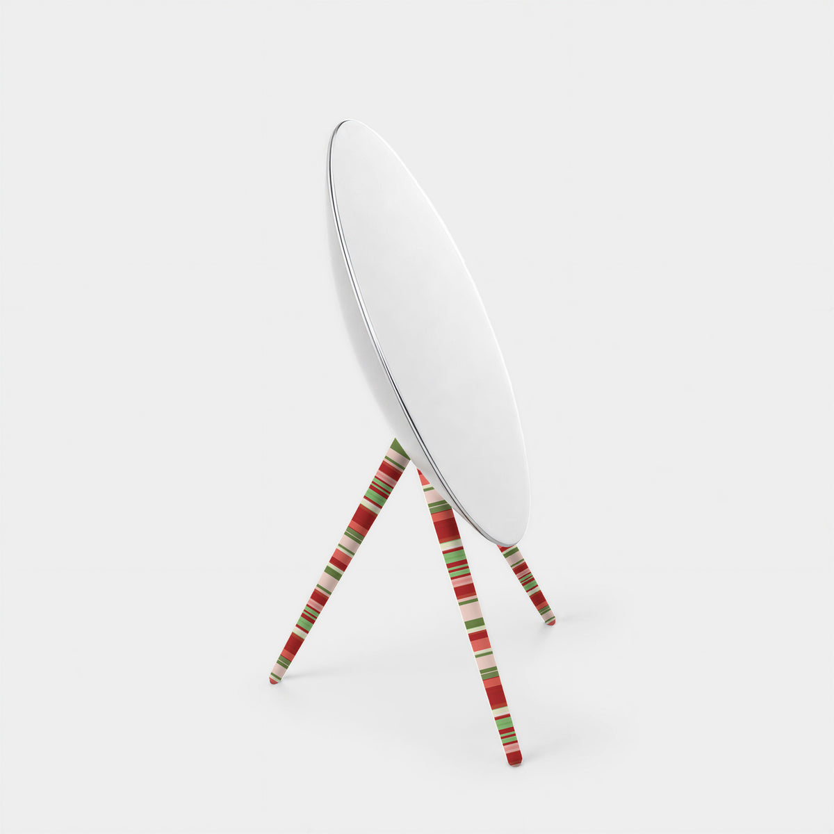 Bang & Olufsen Beoplay A9 and Beosound A9 legs cover Mondrian Noël by Tegrino Studio featuring bands of red, pink and green, a set of 3 fabric sleeves for the speaker legs