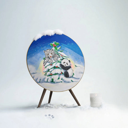 snow leopard and panda winter illustration cover for Bang & Olufsen Beoplay A9 and Beosound A9 speaker