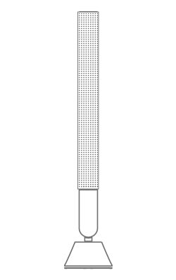 Bang & Olufsen BeoLab 28 speaker outline illustration showing tall cylindrical form with conical base