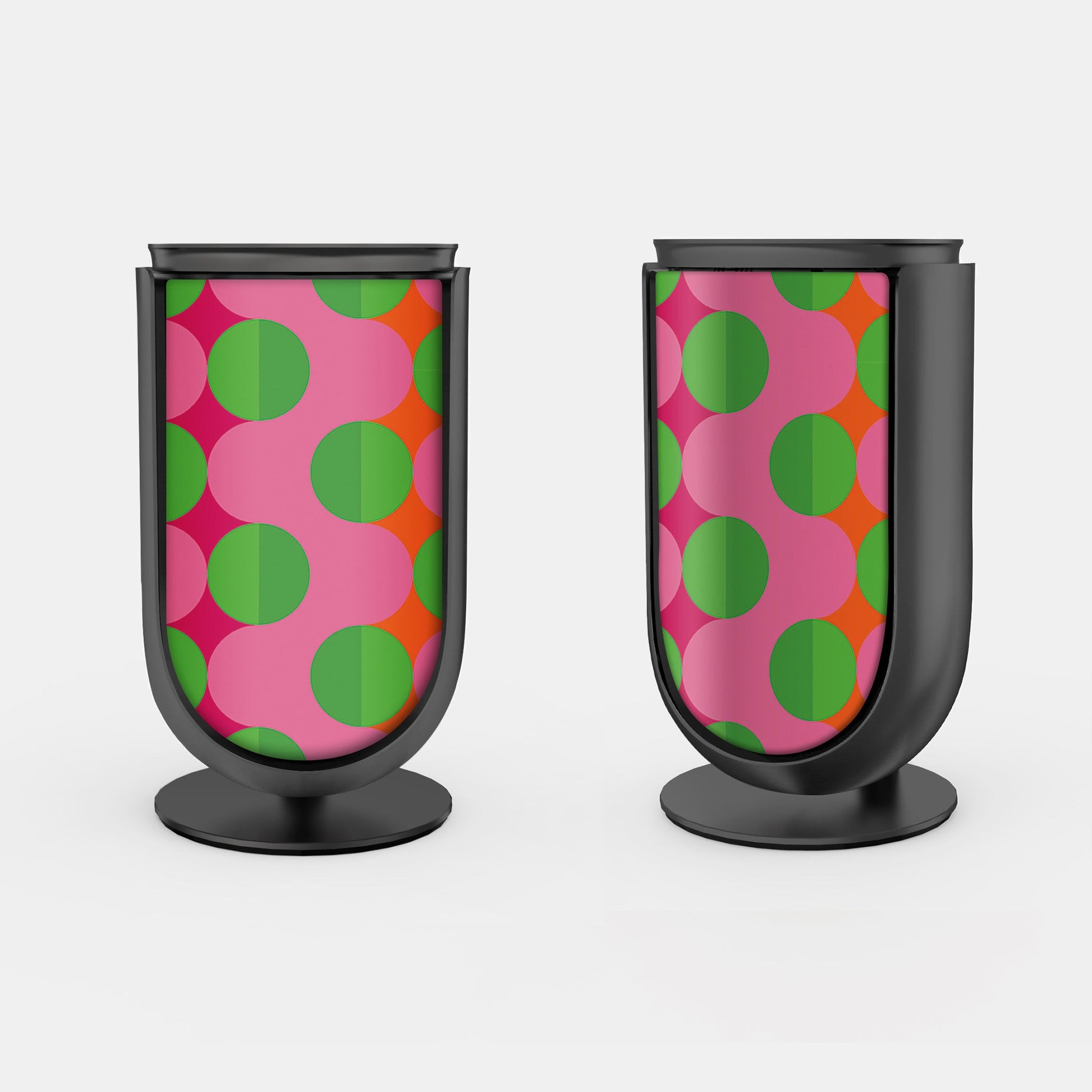 Bang & Olufsen BeoLab 8 speaker cover Summer Beat by Tegrino Studio featuring green circles in ordered rows over waves of pink, printed on acoustically transparent fabric