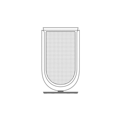 Bang & Olufsen BeoLab 8 speaker outline illustration showing tall capsule-shaped table-standing form