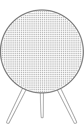 Bang & Olufsen BeoPlay A9 and BeoSound A9 speaker outline illustration showing circular front face on three legs