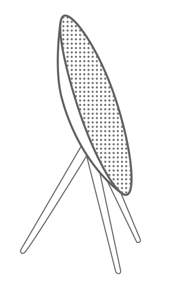 Bang & Olufsen BeoPlay A9 and BeoSound A9 legs cover outline illustration showing tilted circular speaker on three legs