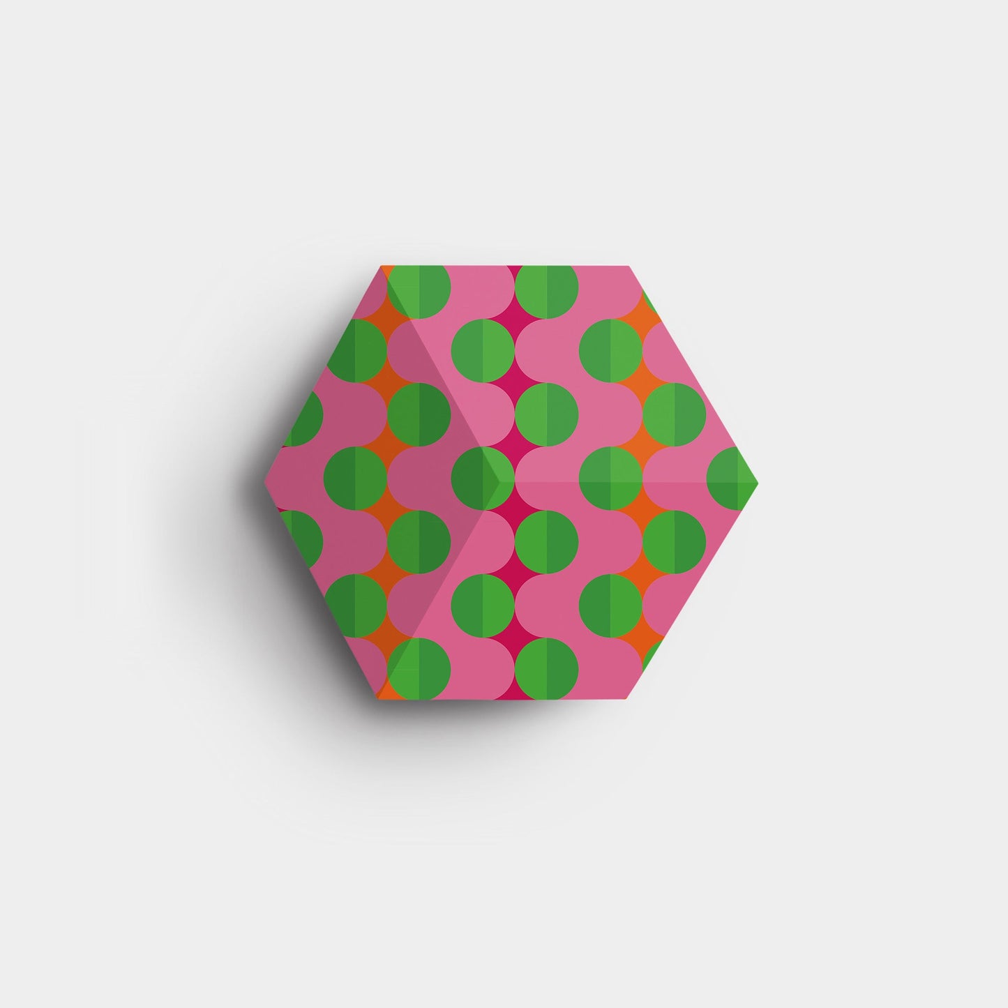 Bang & Olufsen Beosound Shape tile cover Summer Beat by Tegrino Studio featuring green circles in ordered rows over waves of pink, printed on acoustically transparent fabric