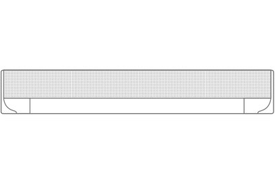 Bang & Olufsen BeoSound Theatre soundbar outline illustration showing wide boat-hull shaped soundbar form