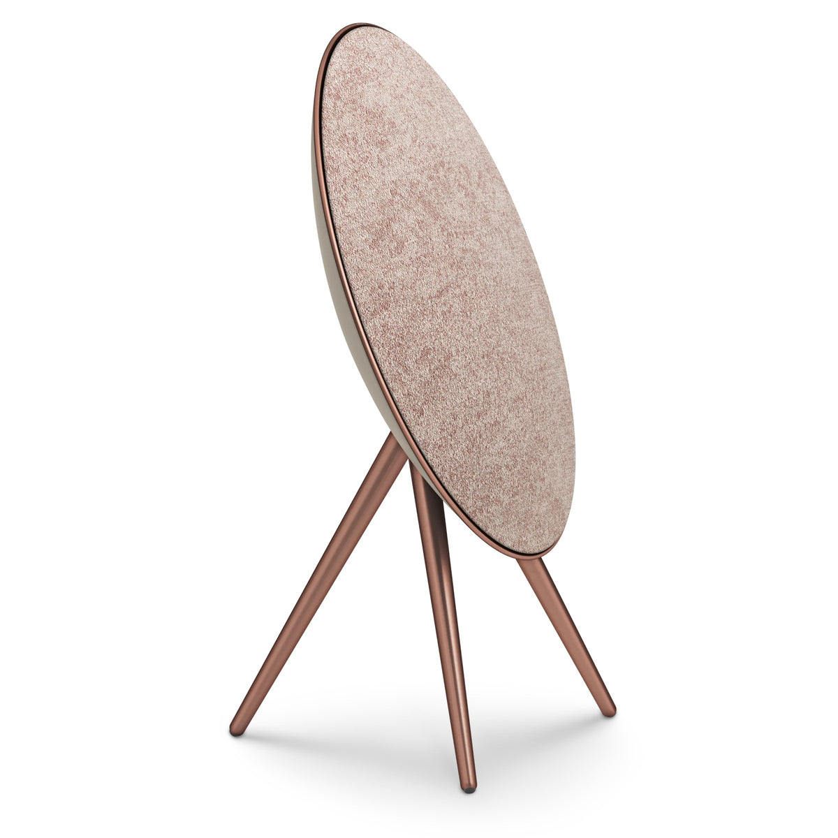 Bang & Olufsen Beoplay A9 and Beosound A9 Kvadrat Woolscape cover Mineral Red by Bang & Olufsen, side view showing the slim profile of the cover on an A9 in Sienna Brown