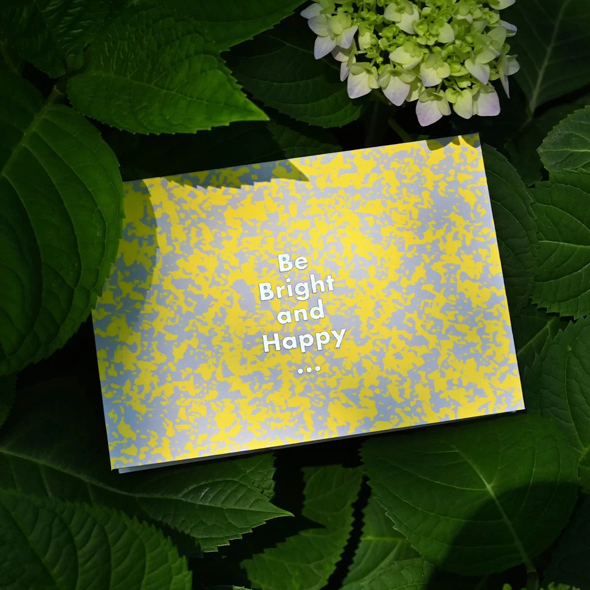 Patterned card on G.F Smith paper, photographed against foliage