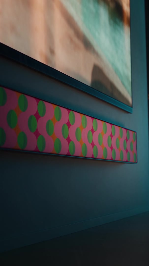 Summer Beat cover by Tegrino Studio on a Bang & Olufsen Beosound Stage below a TV on a dark teal wall