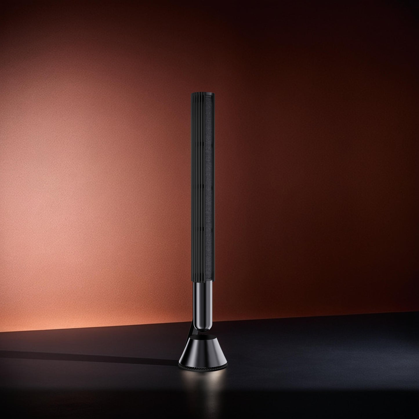 Side profile of the Matte Black aluminium cover showing clean lamella lines
