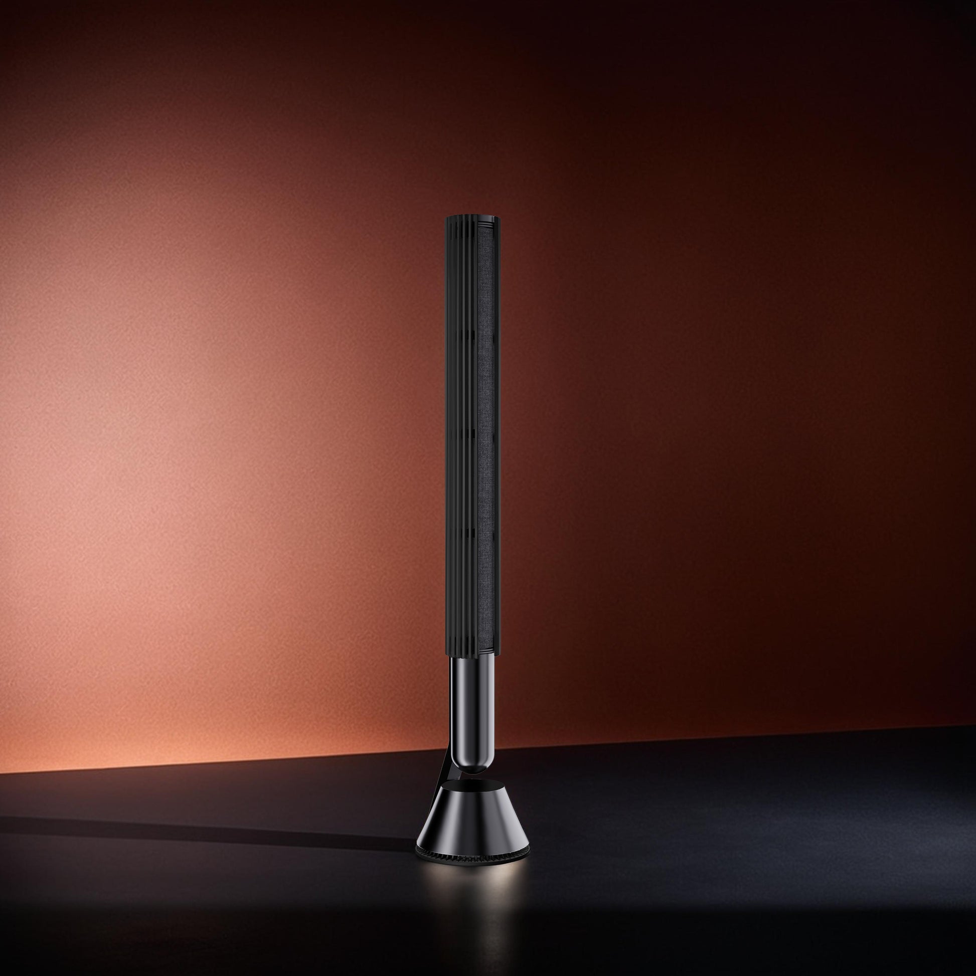 Side profile of the Matte Black aluminium cover showing clean lamella lines
